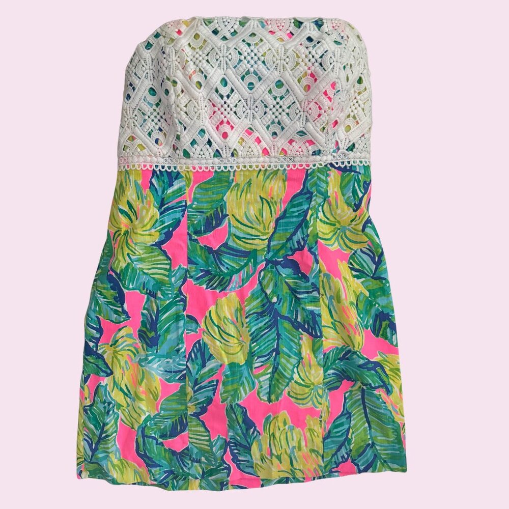 Lily Pulitzer Brynn Lace Dress in Pink Sunset Print Size 10